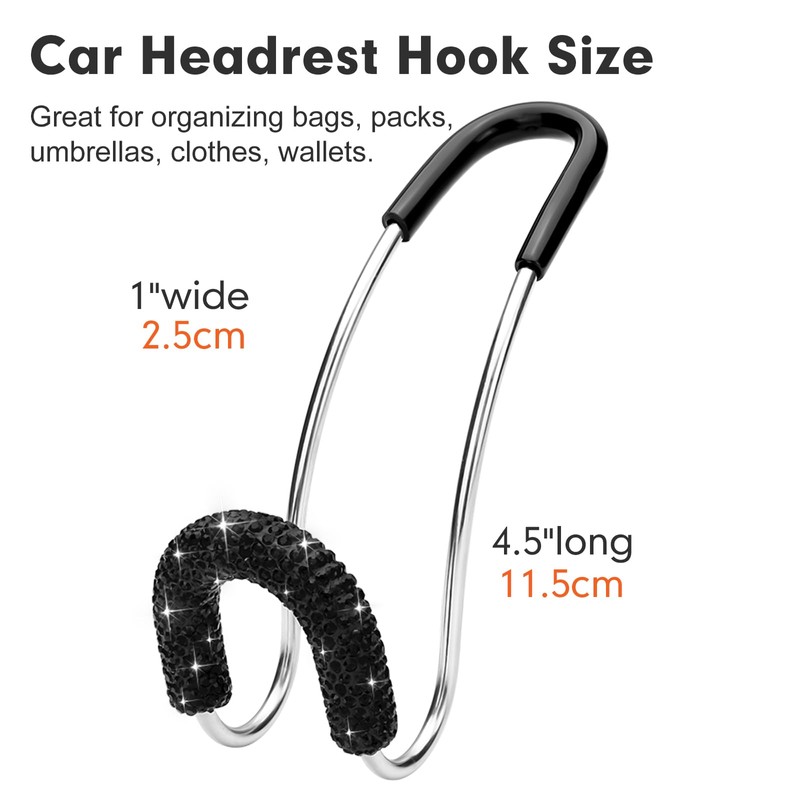 Soleebee 2 Pack Bling Car Headrest Hooks Crystal Rhinestones Universal