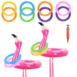 2 Flamingo Inflatable Throwing Game, Children's Ring Toss Game, Pool Party Toy, Toss Game Party Hats, Summer Pool Party Outdoor, Indoor Family Games