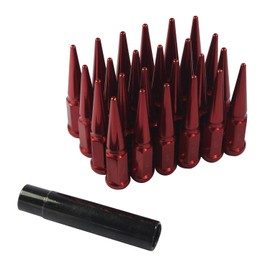 JDMSPEED New Wheel Spike Lug Nuts (24pcs) with 1 Socket Key Red 14x1.5 4.5 Tall 6 Lug 14mmx1.5 Replacement for GMC Chevy Ford Vehicles