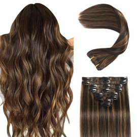 Clip in Hair Extensions Real Human Hair Clip in Extensions for Women Seamless Balayage Natural Black to Chestnut Brown Straight Remy 100% Human Clips ins Extension 8pcs Double Weft 22 inch 4oz/110g