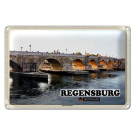 Regensburg Blechschild | Steinbrücke Motiv | Deutschland Souvenir | 20 cm x 30 cm
