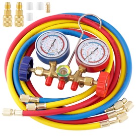 Tigbear Manifold Gauge Set, 5FT AC Manifold Freon Gauge Set with Mini Split Adapter 1/4 x 5/16 for R404A R134A R22 R12