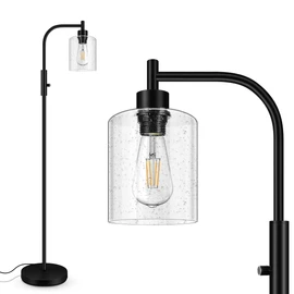 BoostArea Dimmable Standing Lamp with Seeded Glass Lampshade, 6W LED Bulb Included, Modern Industrial Lamp for Living Room, Bedroom, Office