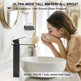 HEYMYTAP Tall Bathroom Faucet Oil Rubbed Bronze, Single Handle Waterfall Faucet for Vessel Sink, Brass Bathroom Sink Faucet 1 Hole, Modern Vessel Sink Faucets with Pop Up Drain and Supply Hoses
