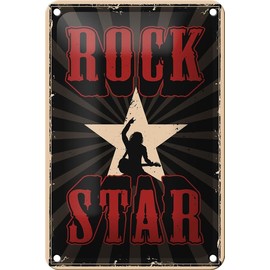 mrdeco Metal Sign 12 x 18 cm Curved Rock Star Music Decorative Tin Sign
