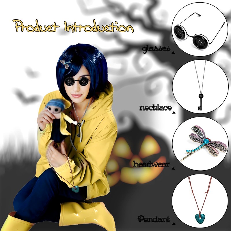 Collar con botones para disfraz con llave, libélula y accesorios