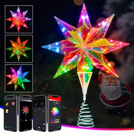Smart Christmas Star Tree Topper, 15.5" Holographic 3D Star Treetop App Programmable Dimmable Tree Topper with 20 RGB LEDs Lights Xmas Star Tree Topper for Christmas Tree Party Home Holiday Decor