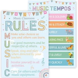 Music Classroom Rules Posters Set of 2 for Classroom Decorations, Back to School Music Class Rule Poster Wall Decor for Primary Middle High School Teacher Must Haves Supplies - 14 4/5" x 10 1/2"