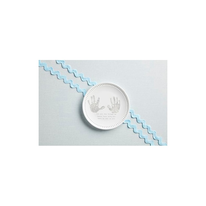 Mud Pie 10" Dia Handprint Keepsake Platter, White