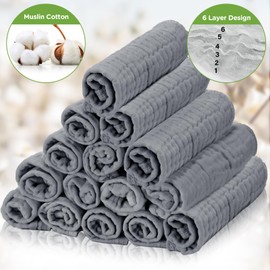 Breling 20 Pcs Baby Muslin Washcloths Natural Muslin Cotton Baby Wipes Soft Newborn Baby Face Towel Absorbent Muslin Washcloth for Sensitive Skin Baby 12 x 12 Inch (Gray)