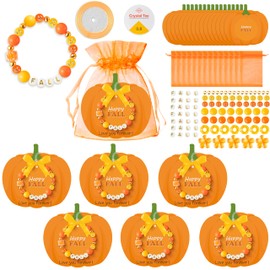 BeYumi Fall DIY Bracelet Gift - 24 Pack Fall Letter Beads Friendship Bracelets with Pumpkin Greeting Cards and Bags Autumn Thankful Craft Kit Party School Classroom Party Fun Activities Kids Ages 6-12