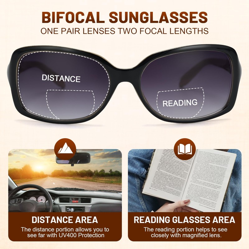 JiSoo - anteojos de sol de lectura bifocales para mujer,