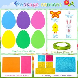 Wishstar Pack of 12 Easter Eggs Craft Set for Children, Easter Eggs Pendant Decorative Craft Set, Easter Decoration Creative Crafts for Crafts with Mix & Match Foam Rubber Parts, Easter Egg Pendant