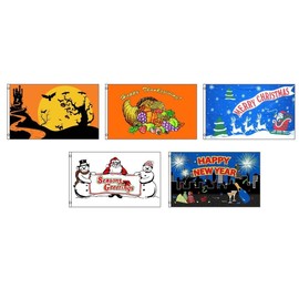 Ant Enterprises 3x5 Seasonal Holiday 5 Flag Bundle Wholesale Set 3'x5'