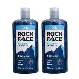 Rock Face Shower Gel - Refined All In One Body Wash for Men, 500ml, Sandalwood & Cedar Scent, Suitable for Hair and Body, Long Lasting Fragrance, Pack of 2
