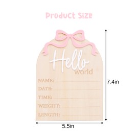 Pink Bow Hello World Newborns Welcome Board - Wooden Newborn Baby Stats Sign, Baby Birth Announcement Sign, Hospital Birth Stats Sign, Newborns Nursery Decorations