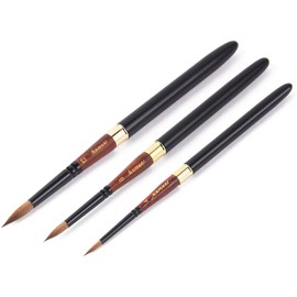 Kolinsky Travel Watercolour Brushes, Fuumuui 3pcs Elegant Kolinsky Sable Watercolour Brushes with Pocket Size Leather Pouch Perfect for Watercolour Gouache Ink Painting Red