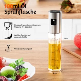 HIYAA Ölsprüher, 2 Stücke 100ml Ölsprüher für Speiseöl Transparen Glas Oil Sprayer Sprühflasche mit Rostfreie Stähle Bürste und kleiner Trichter für Kochen,Grill,Heißluftfritteuse,Salat