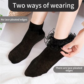 QHANSHIEE Girls Ruffle Socks Frilly Double Lace Socks Black Frilly Socks for Girls Dress Socks Cotton Turn Cuff Socks Toddler Pageant Socks for Girl