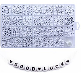 Looconi 27 Styles 1400pcs Letter Beads A-Z Heart Beads and Elastic String 4×7mm White Round Acrylic Alphabet Beads for Jewelry Making