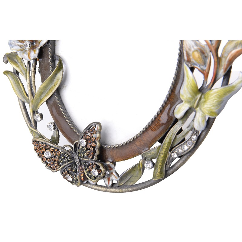 ChezMax Stylish Green Flower and Butterfly Pattern Ellipse Metal Photo
