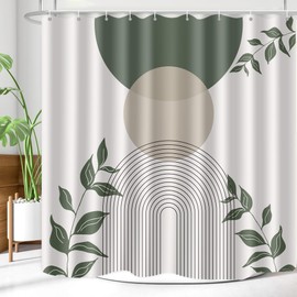 ALXRLXR Boho Mid Century Shower Curtain, Minimalist Abstract Arch Simple Sun Modern Machine Washable Waterproof Fabric for Bathroom Decor Bathtub with 12 Hooks 72''x72'' (Greener, 72.00" x 72.00")