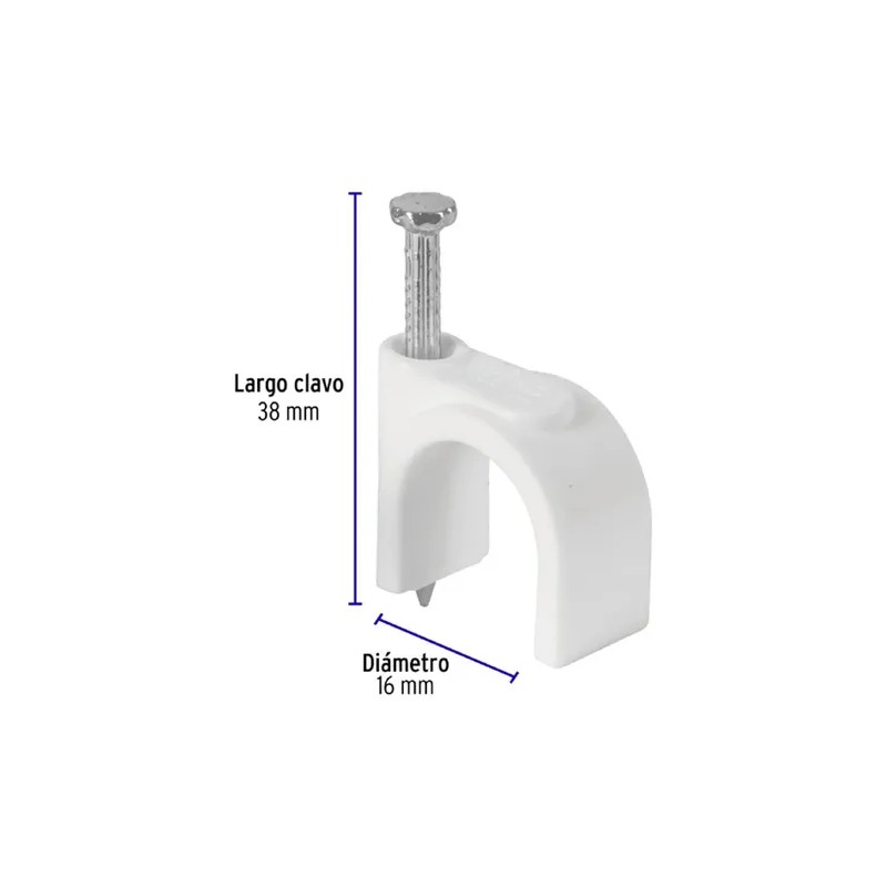 Bolsa Con 20 Grapas Blancas Para Cable Redondo 16mm Volteck