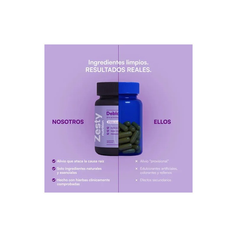 Zesty Debloat Suplemento Digestivo Alivia Hinchazón 30 Cap Sin Sabor