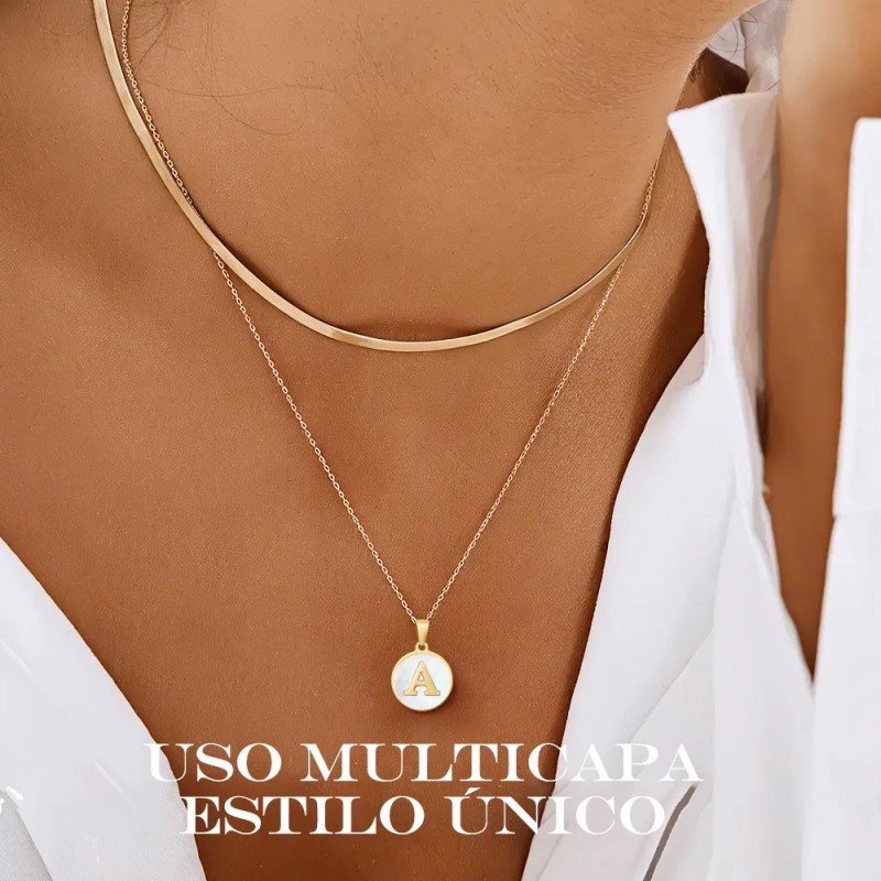 Collar Dije Letras Iniciales Acero Inoxidable Doradas Mujer