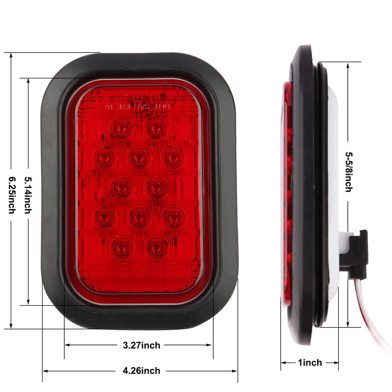 Partswcgg 6Pcs 5"x3" Rectangle LED Stop/Turn/Tail/Brake & Backup Reverse Truck