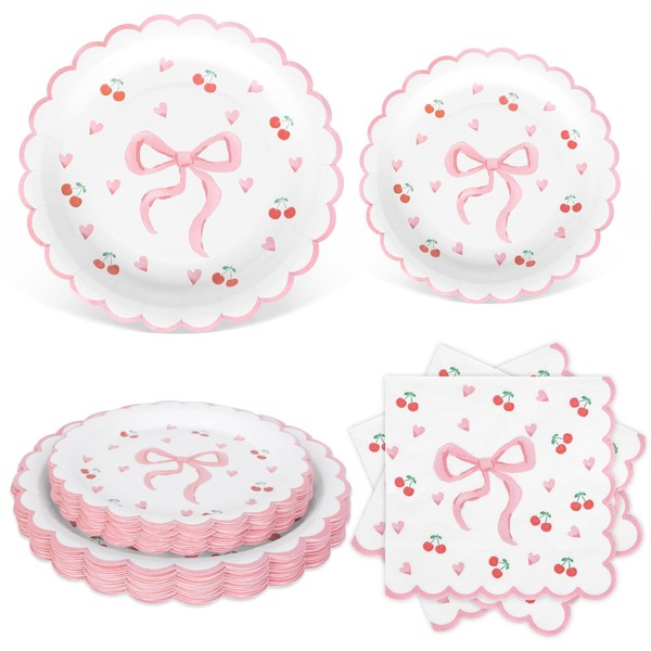 FYSUIMU Pink Bow Party Supplies Kit Serves 24 Cute Bow