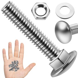 EASTPUK (20 Sets) 1/4-20 x 1-1/2 Carriage Bolts with Nuts and Washers, 304 Stainless Steel Round Head Square Neck 1/4 Carriage Bolts Screws, Full Thread for Outdoor