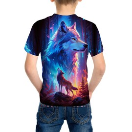 Kids 3D Print Graphic Tees Funny Wolf Short Sleeve T Shirts for Youth Boys Girls 4-14 Years (US, Age, 4 Years, 5 Years, Wof-03)