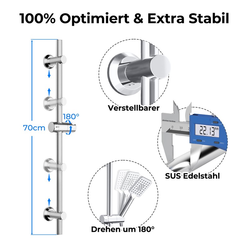 JOHO Shower Rail Stainless Steel with Shower Head Holder and