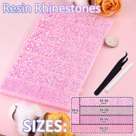 30000Pcs Resin Rhinestones for Bedazzling with Tweezers, Light Pink AB Rhinestones for Crafting with 3Pcs 10ml B7000 Jewelry Glue for DIY Crafts Clothing Tumblers Shoes Fabric Nail Art