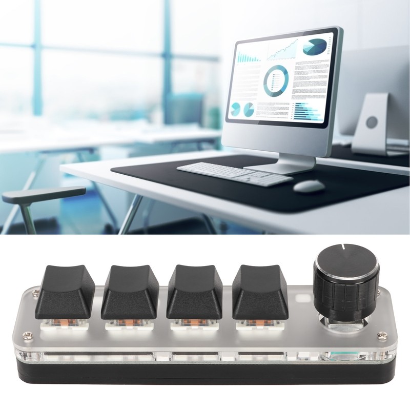 USB Mini 4 Key Keypad with Knob Blue Switch RGB