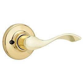 Kwikset Balboa Dummy Door Handle, Single Sided Lever for Closets, French Double Doors, and Pantry, Polished Brass Non-Turning Right Handed Interior Push/Pull Lever