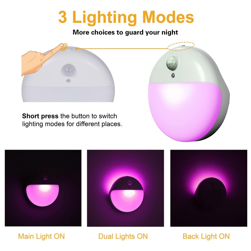 YUNLEX 2 Pack Purple Battery Night Light, Motion Activated Night