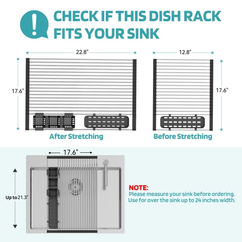 Extra Large Black Expandable Roll Up Dish Drying Rack Up