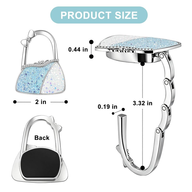 Purse Hook for Table, Glitter Handbag Hanger with Crystal Bow