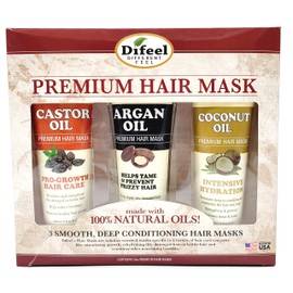 Difeel Premium Growth & Conditioning Hair Mask 3-PC Set - Castor Oil Hair Mask 8oz, Argan Oil Hair Mask 8oz, Coconut Oil Hair Mask 8oz