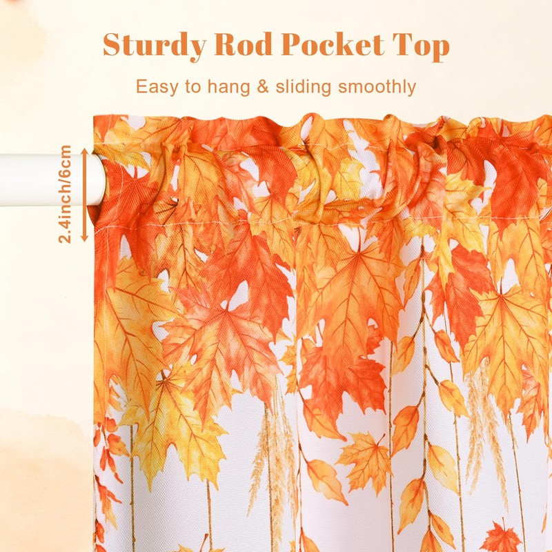 Fall Swag Curtains Maple Leaf Valances for Windows, Thanksgiving Pumpkin