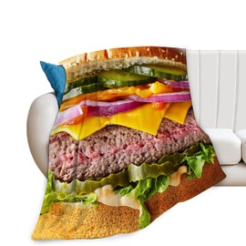 Hamburger Blanket for Girls Boys Funny Food Burger Throw Blankets Soft Cozy Warm Fuzzy Fleece Cheese Beef Pickles Bedding Flannel Throws Stuff Gifts for Kids Men Women Bedroom Decor 50"x40"