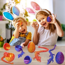 YXOTJHS Easter Basket Stuffers, 2Pcs 3D Printed Dragon Eggs with Dragon Inside, 8.7 Inch Dragon Toy, Easter Gifts for Kids, Prefilled Easter Eggs with Toys, Easter Basket Stuffers for Boys
