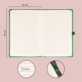 NOTIQUE Notebook Lined, Hardcover Notebook, Journal, Diary with Elastic Band and Pen Holder, 15 x 21 cm, 192 Pages (Green, Lined)
