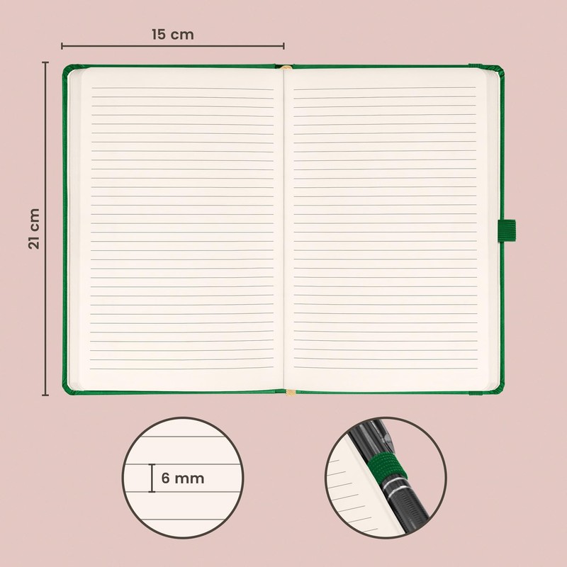 NOTIQUE Notebook Lined, Hardcover Notebook, Journal, Diary with Elastic Band