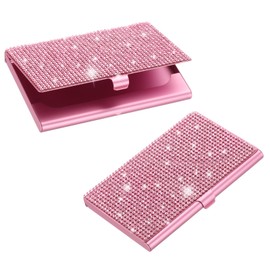 PATIKIL Bling Alloy Business Card Holder, 2Pcs Rhinestone Name Credit Card Organizer Bling Pocket Display for Women Office Exhibition, Pink