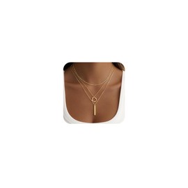 JECOMY Layered Gold Necklace for Women, 14K Gold Plated Necklace Stack Set, Dainty Pendant Necklace Non Tarnish, Fashion Circle Jewelry Gift for Women