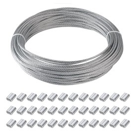 aufodara 30M Stainless Steel Wire Rope 2mm PVC Coated Cable Rope, Picture Hanging Wire, Garden Wire, with 36Pcs Aluminum Crimping Sleeves (30M)