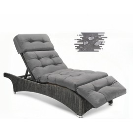 Outdoor Chaise Lounge Cushions, Waterproof Non-Slip Thickened Lounge Chair Cushion with Ties, Replacement Patio Pool Recliner Cushions for Outdoor Furniture, 74.4x21.7x4.5 Inches (Grey)